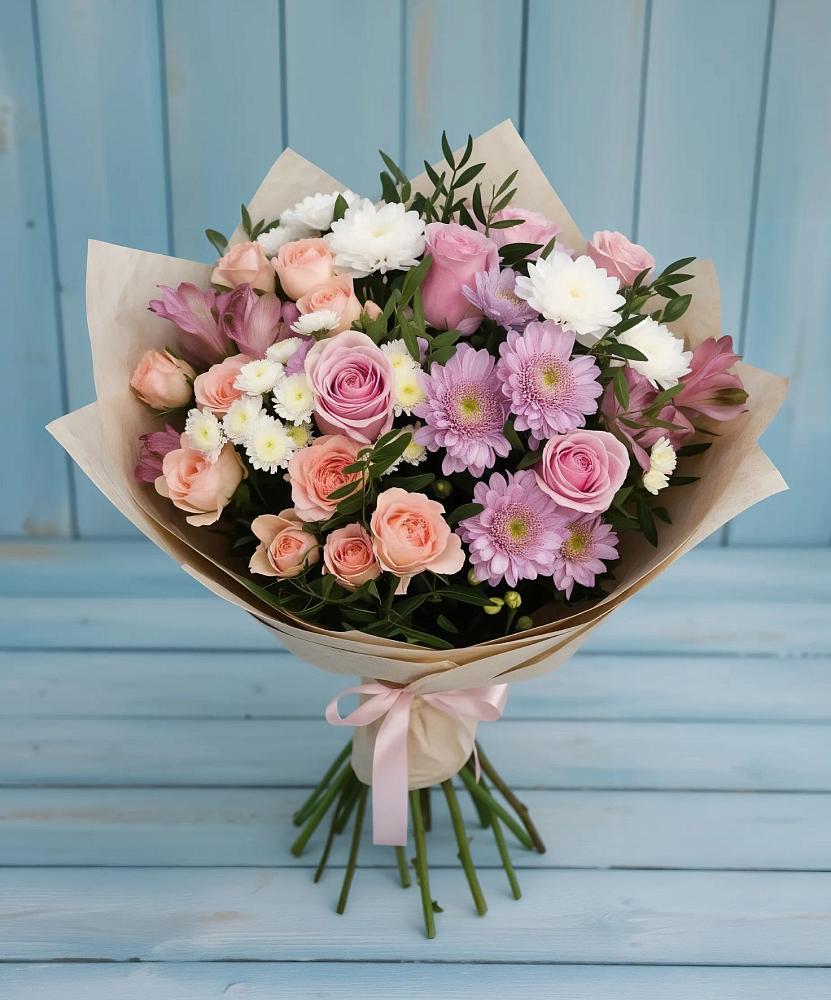 Букет цветов из: Хризантемы, Розы и Альстромерии в Грачевка