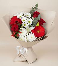 Букет цветов из:  Розы, Хризантемы, Герберы и Лилии в Грачевка