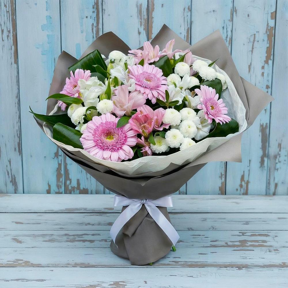 Букет цветов из: Герберы, Альстромерии и Хризантемы в Грачевка